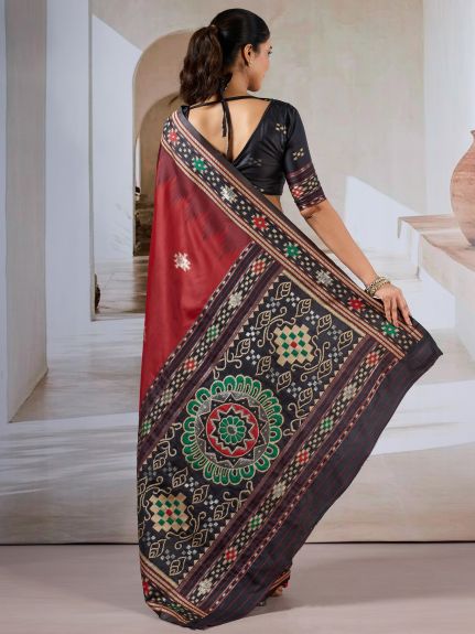 SAREE MALL Women's Silk Blend Maroon Printed Designer Saree With Blouse Piece