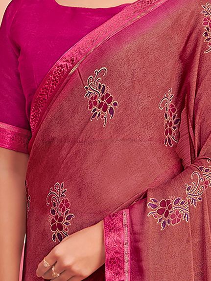 SAREE MALL Women's Chiffon Mauve Printed Designer Saree With Blouse Piece