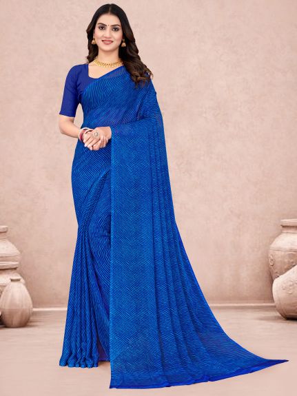 SAREE MALL Women's Chiffon Blue Printed Designer Saree With Blouse Piece