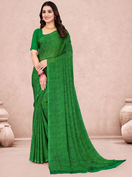 SAREE MALL Women's Chiffon Green Printed Designer Saree With Blouse Piece