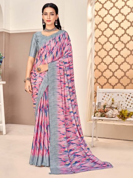 SAREE MALL Women's Crepe Pink Printed Designer Saree With Blouse Piece