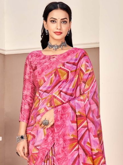 SAREE MALL Women's Crepe Pink Printed Designer Saree With Blouse Piece
