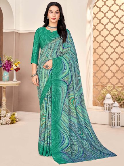 SAREE MALL Women's Crepe Green Printed Designer Saree With Blouse Piece