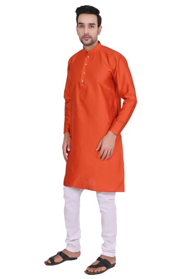 Men's Brocade Silk Kurta with Cotton Churidar - Blue
