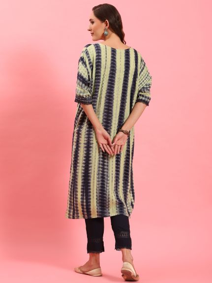 Shree Women Liva (Rayon) Green Tie Dye Print Kurta With Trouser