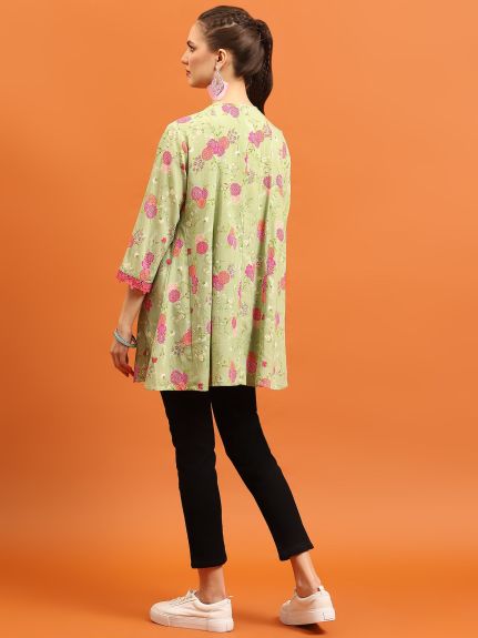 Shree Women Liva (Rayon) Green Floral Print Tunic