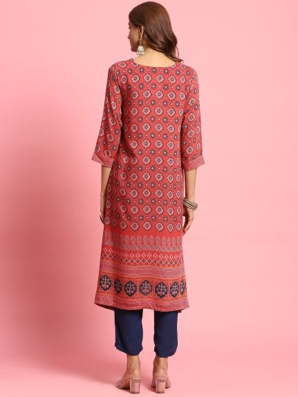 Shree Women Muslin Red Butti Print Kurta