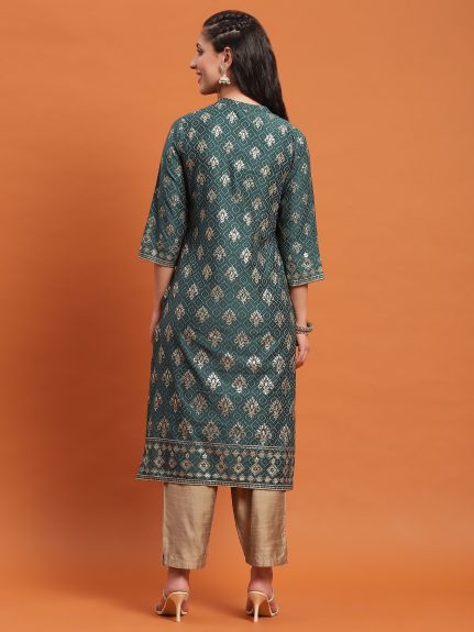 Shree Women Poly Viscose Blue Floral Print Kurta