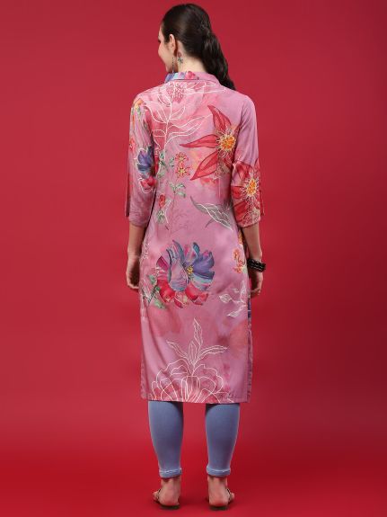 Shree Women Liva (Rayon) Pink Floral Print Kurta