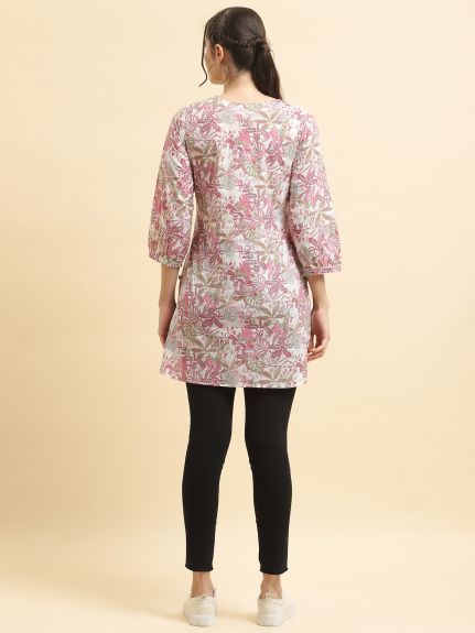 Shree Women Cotton Mauve Tropical Print Tunic