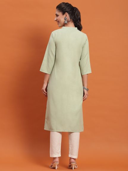 Shree Women Liva (Rayon) Green Solid Kurta
