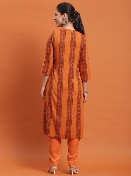 Shree Women Liva (Rayon) Rust Stripe Print Kurta