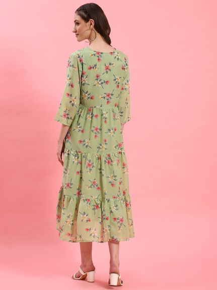 Shree Women Polyester Green Floral Print Dress