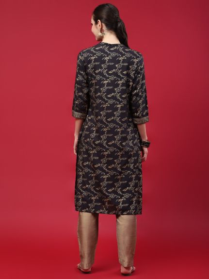 Shree Women Liva (Rayon) Black Floral Print Kurta