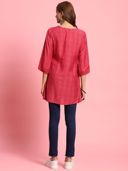 Shree Women Muslin Fuchsia Geometric Print Tunic