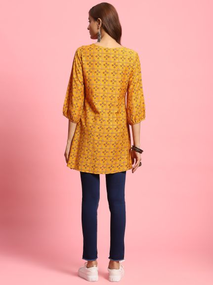 Shree Women Muslin Mustard Geometric Print Tunic