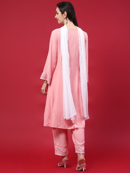Shree Women Liva (Rayon) Pink Solid Kurta Comfort Pant Dupatta