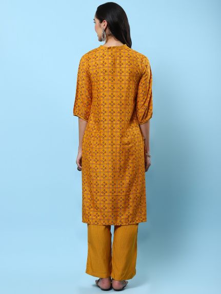 Shree Women Muslin Mustard Geometric Print Kurta With Comfort Pant