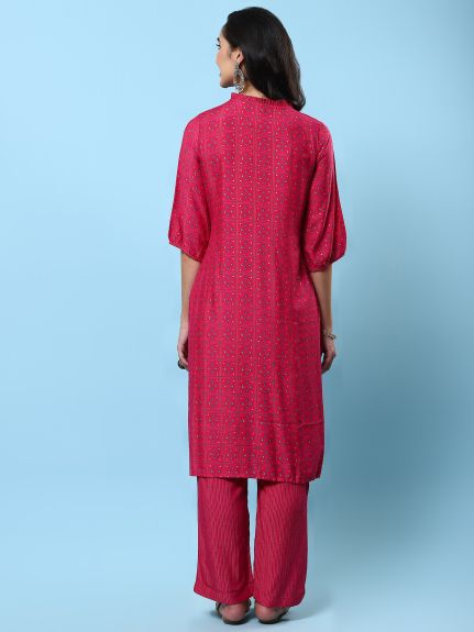 Shree Women Muslin Pink Geometric Print Kurta With Comfort Pant