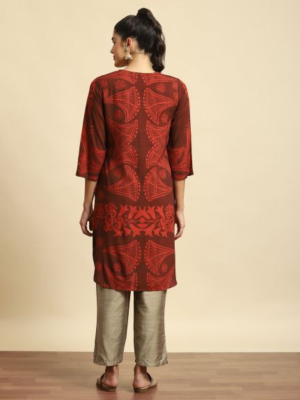 Shree Women Liva (Rayon) Maroon Abstract Print Kurta