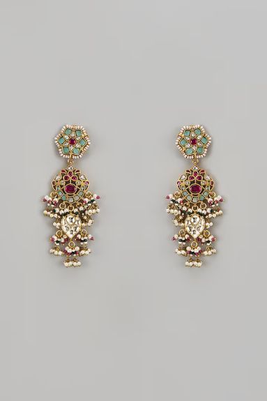 Tad Accessories,Gold Finish Kundan Polki Dangler Earrings