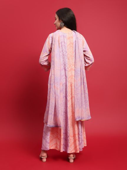 Shree Women Liva (Rayon) Lilac Floral Print Dress With Dupatta