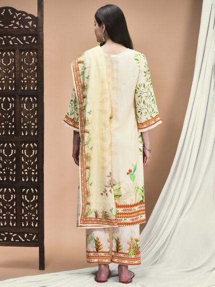Shree Women Liva Cream Floral Print Kurta Comfort Pant Dupatta