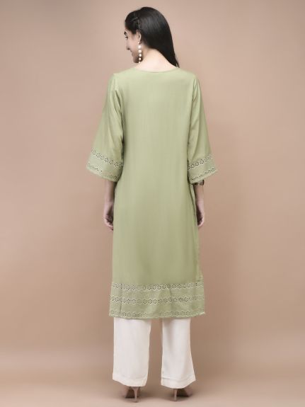 Shree Women Liva Green Embroidered Kurta