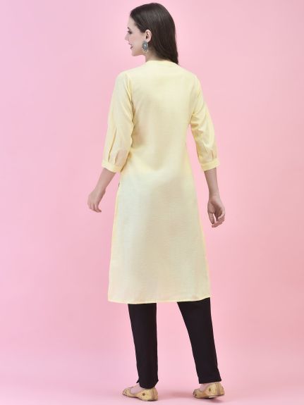 Shree Women Cotton Yellow Solid Kurta