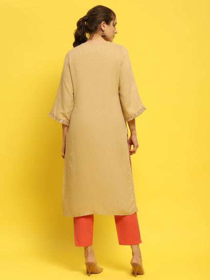 Shree Women Poly Viscose Beige Solid Kurta