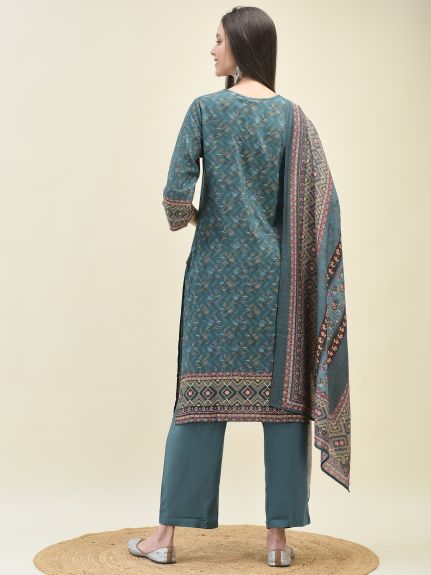 Shree Women Liva (Rayon) Blue Floral Print Kurta Comfort Pant Dupatta