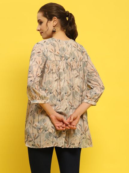 Shree Women Georgette Grey Tropical Print Tunic