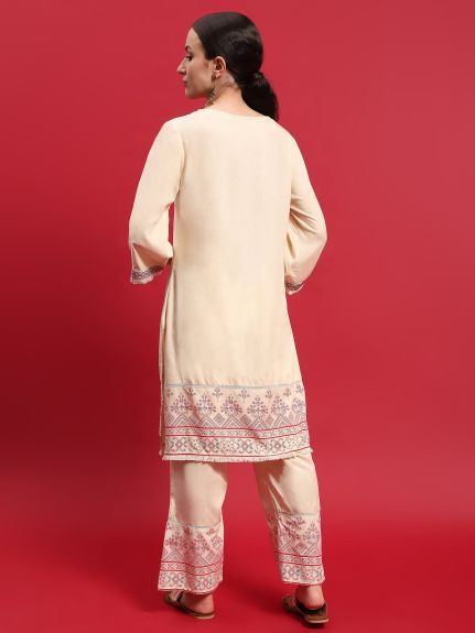 Shree Women Liva (Rayon) Beige Solid Kurta With Comfort Pant