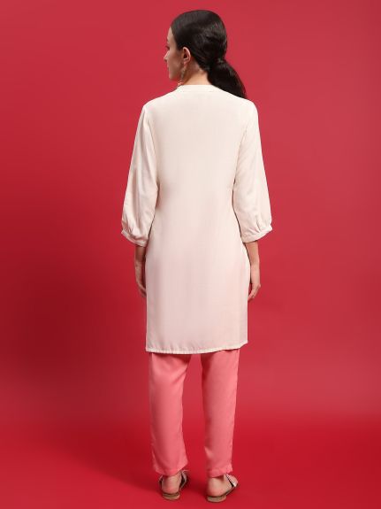 Shree Women Liva (Rayon) Cream Solid Kurta With Trouser