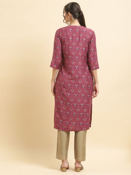 Shree Women Muslin Burgundy Aztec Print Kurta