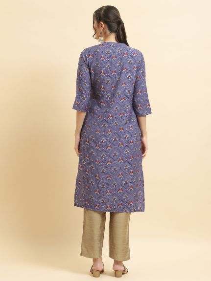 Shree Women Muslin Purple Aztec Print Kurta
