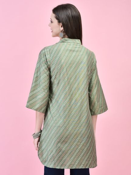 Shree Women Polyester Green Geometric Print Short Kurti