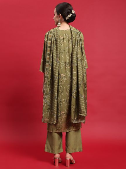 Shree Women Muslin Green Floral Print Kurta Comfort Pant Dupatta