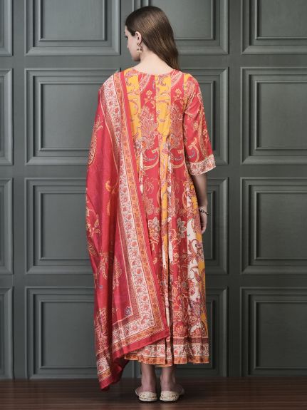 Shree Women Liva (Rayon) Multicolor Paisley Print Dress With Chanderi Dupatta
