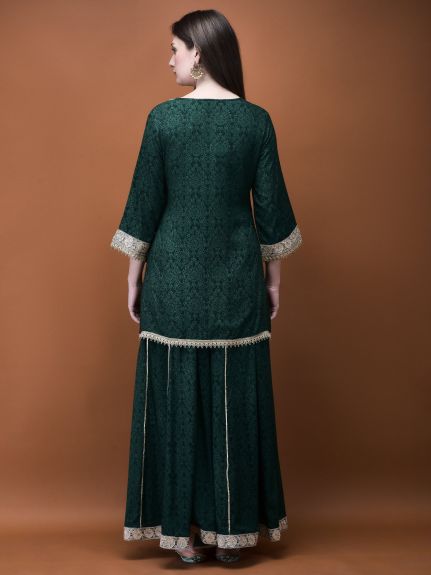 Shree Women Liva (Rayon) Green Floral Print Kurta With Split Pant