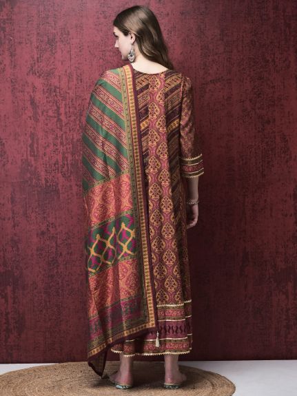 Shree Women Liva (Rayon) Multicolor Mughal Print Dress With Chanderi Dupatta