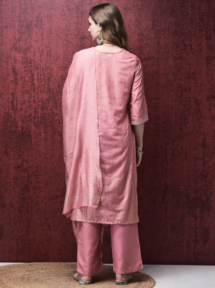 Shree Women Liva Peach Foil Print Kurta Comfort pant Dupatta