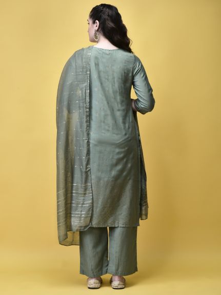 Shree Women Liva Green Foil Print Kurta Comfort pant Dupatta