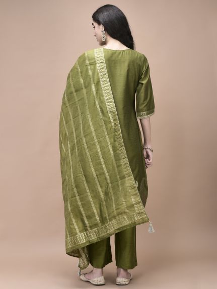 Shree Women Jacquard Green Woven Kurta Comfort pant Dupatta