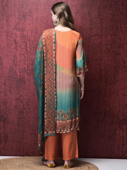 Shree Women Natural Crepe Multicolor Abstract Print Kurta Comfort Pant Dupatta