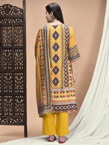Shree Women Liva Yellow Ornamental Print Kurta Comfort Pant Dupatta