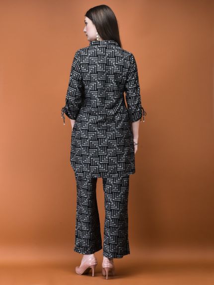Shree Women Liva Navy Black Geometric Print Co-Ord Set