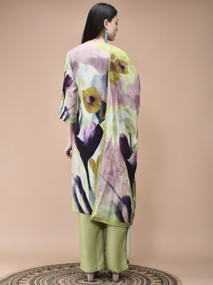 Shree Women Liva Multicolor Abstract Print Kurta Comfort Pant Dupatta