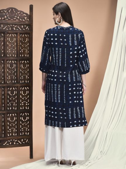 Shree Women Liva Indigo Geometric Print Kurta