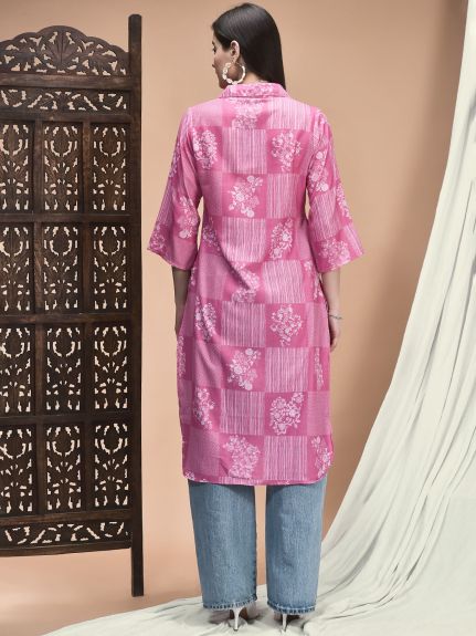 Shree Women Linen Lime Green Ornamental Print Kurta